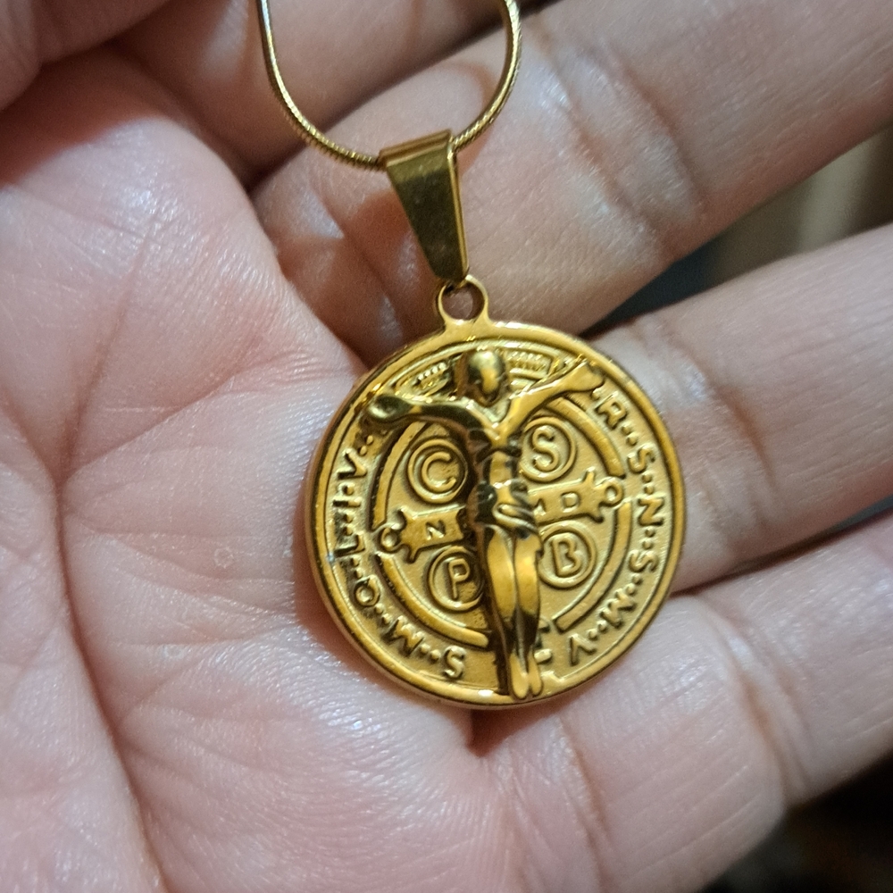 Gold Saint Benedict Crucifix Pendant Necklace - Women Jewelry